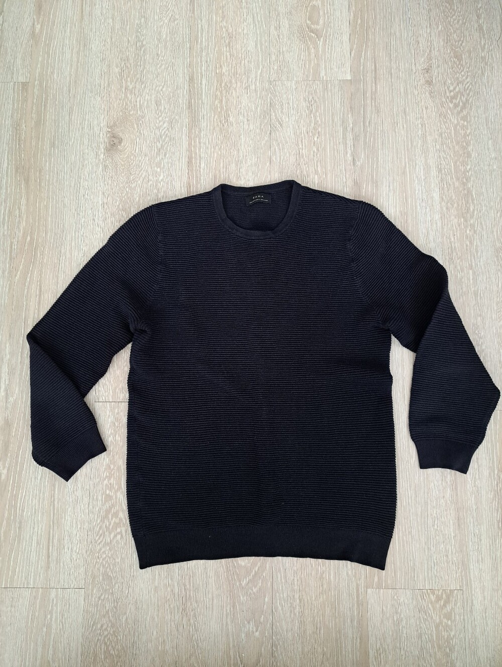 Zara Black Rib-Knit Crewneck Sweater Sz M